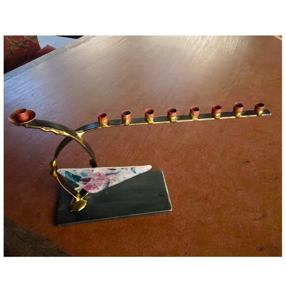 Stunning Handmade Judaica Fused Art Glass/MetalMenorah by Gary Rosenthal